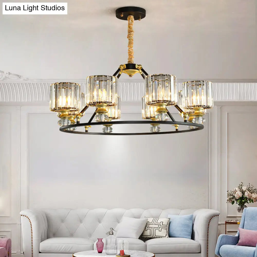 Kit de lámpara colgante cilíndrica de cristal transparente moderno - Lámpara de araña negra con 4/6/8 luces para sala de estar
