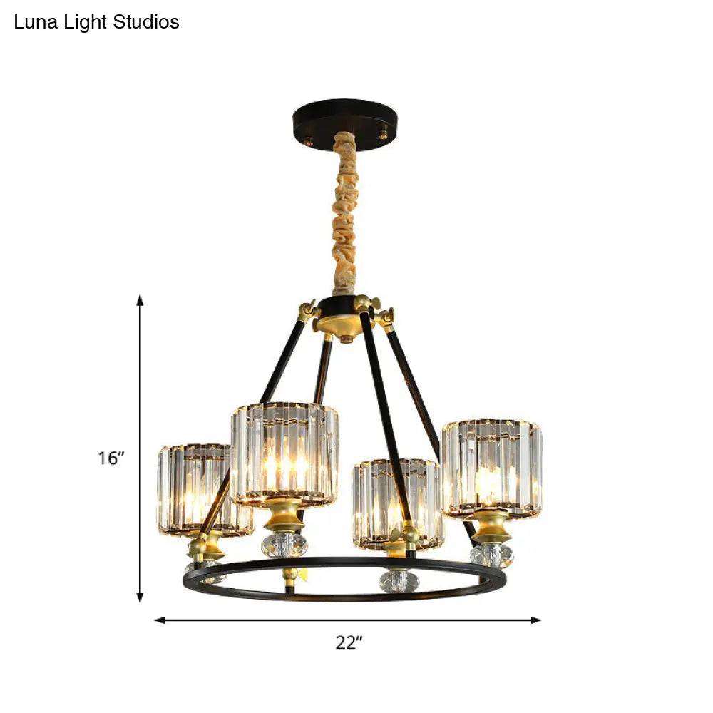 Kit de lámpara colgante cilíndrica de cristal transparente moderno - Lámpara de araña negra con 4/6/8 luces para sala de estar
