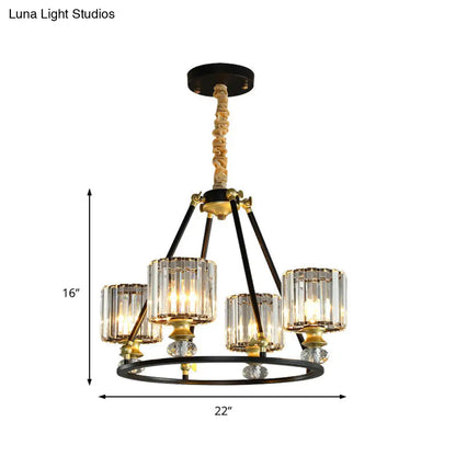 Kit de lámpara colgante cilíndrica de cristal transparente moderno - Lámpara de araña negra con 4/6/8 luces para sala de estar