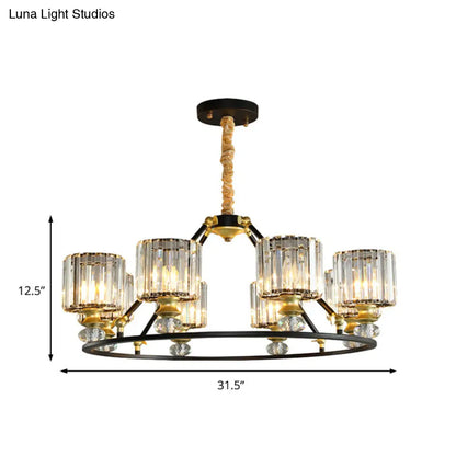 Kit de lámpara colgante cilíndrica de cristal transparente moderno - Lámpara de araña negra con 4/6/8 luces para sala de estar
