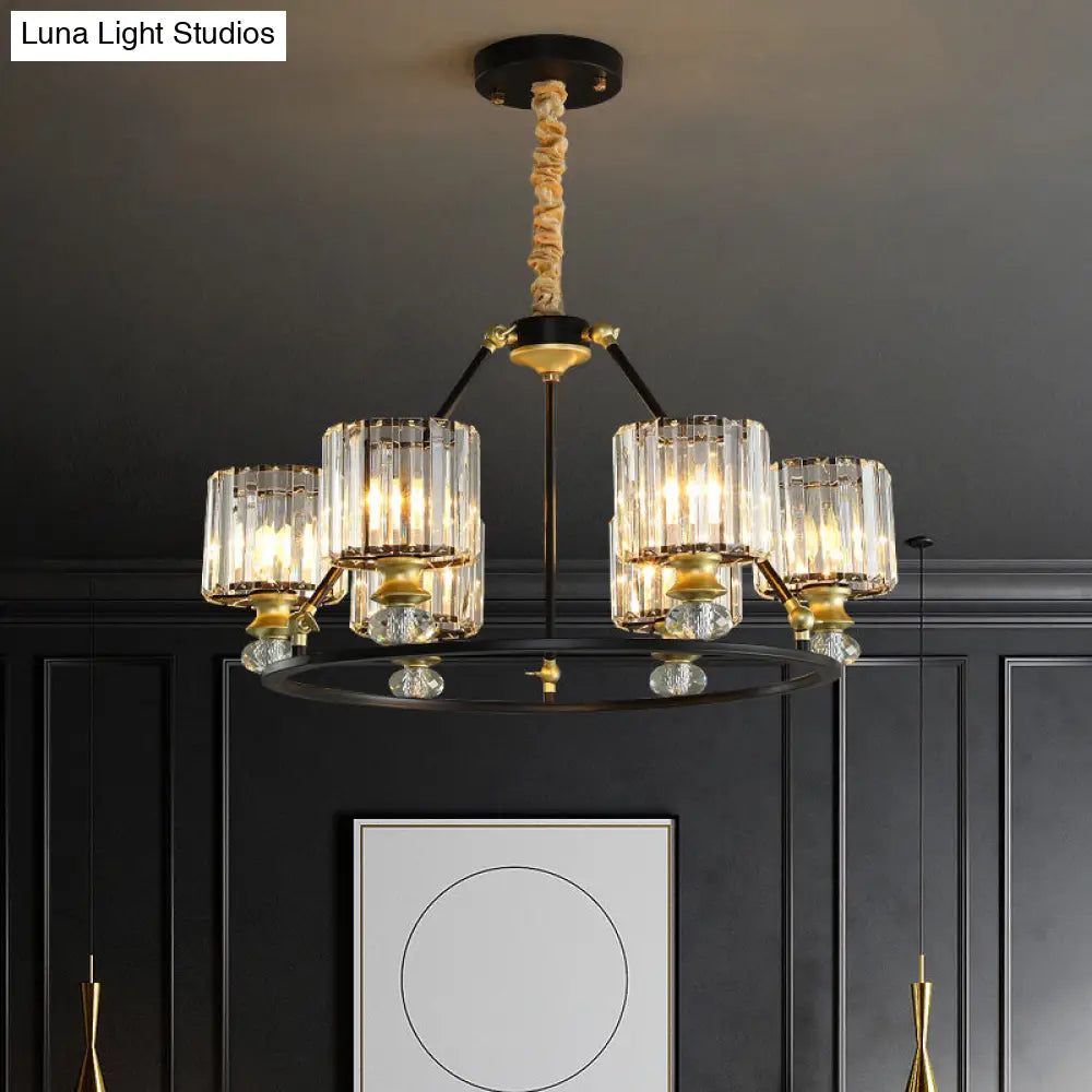 Kit de lámpara colgante cilíndrica de cristal transparente moderno - Lámpara de araña negra con 4/6/8 luces para sala de estar