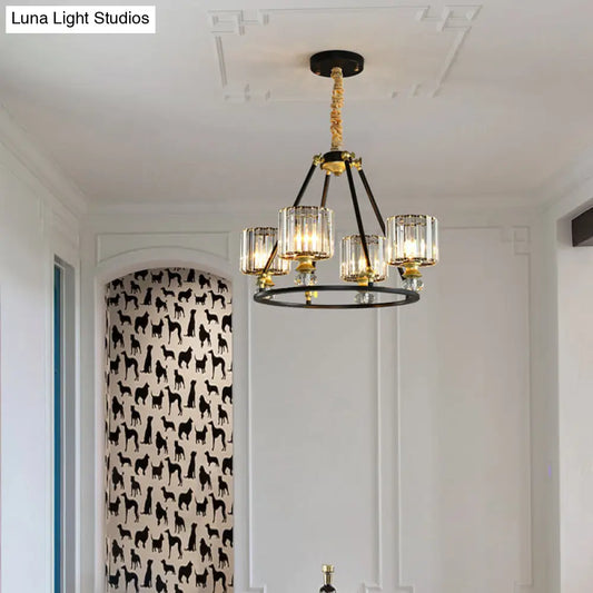 Kit de lámpara colgante cilíndrica de cristal transparente moderno - Lámpara de araña negra con 4/6/8 luces para sala de estar