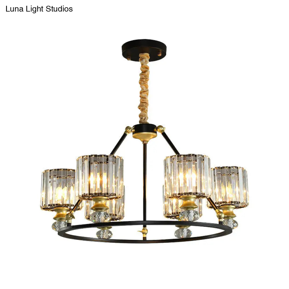 Kit de lámpara colgante cilíndrica de cristal transparente moderno - Lámpara de araña negra con 4/6/8 luces para sala de estar