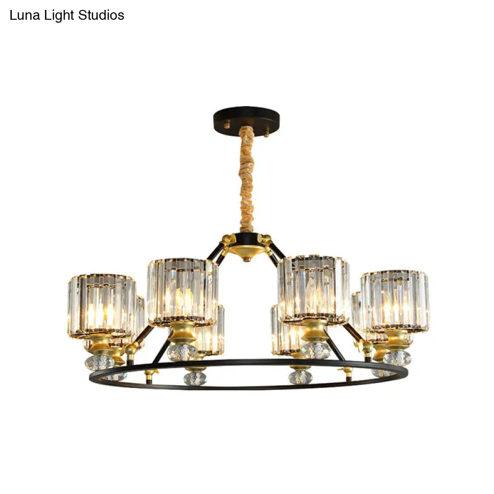 Kit de lámpara colgante cilíndrica de cristal transparente moderno - Lámpara de araña negra con 4/6/8 luces para sala de estar