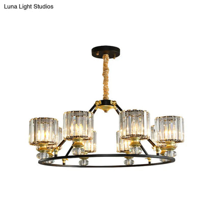 Kit de lámpara colgante cilíndrica de cristal transparente moderno - Lámpara de araña negra con 4/6/8 luces para sala de estar