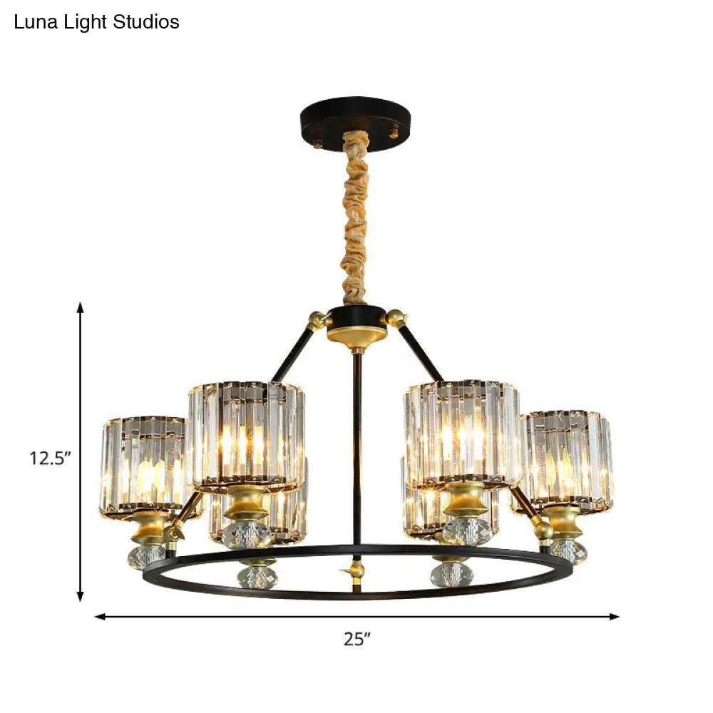 Kit de lámpara colgante cilíndrica de cristal transparente moderno - Lámpara de araña negra con 4/6/8 luces para sala de estar