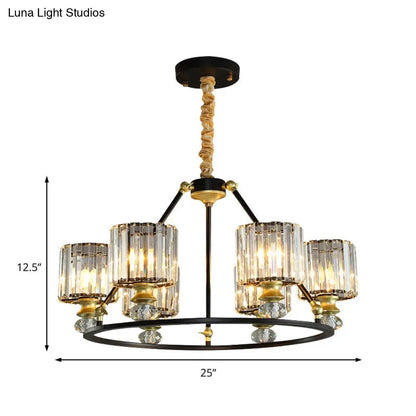 Kit de lámpara colgante cilíndrica de cristal transparente moderno - Lámpara de araña negra con 4/6/8 luces para sala de estar