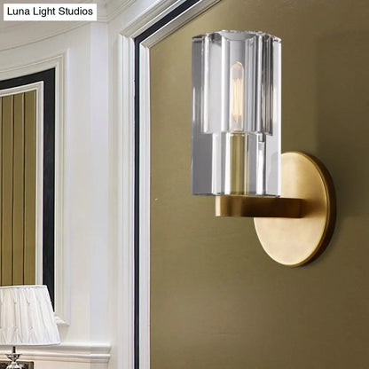 DecorBites™ DecorBites™ Modern Clear Crystal Cylinder Wall Lamp with Brass Backplate - 1 Light Fixture