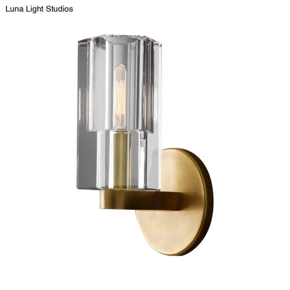 DecorBites™ DecorBites™ Modern Clear Crystal Cylinder Wall Lamp with Brass Backplate - 1 Light Fixture