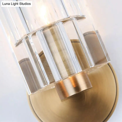 DecorBites™ DecorBites™ Modern Clear Crystal Cylinder Wall Lamp with Brass Backplate - 1 Light Fixture