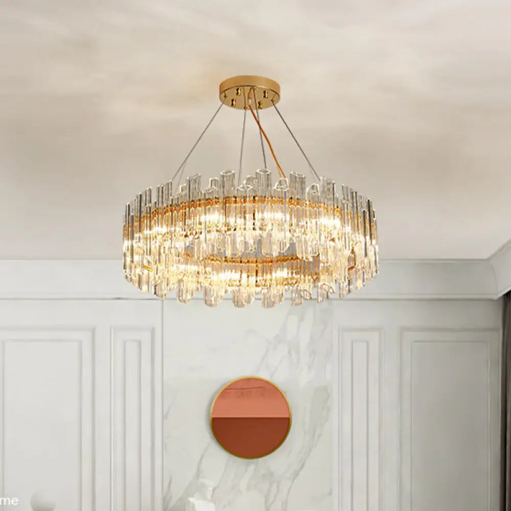 Modern Clear Crystal Drum Chandelier - Elegant 8/12 Light Gold LED Ceiling Lamp - Ideal for Living Room Styling