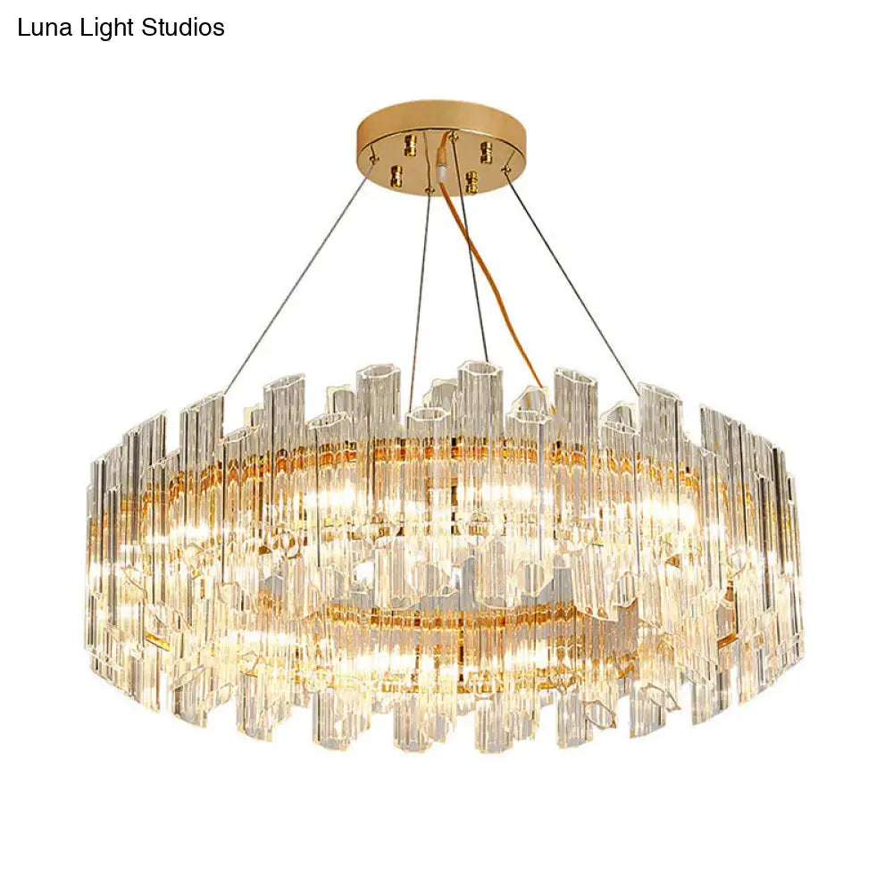Modern Clear Crystal Drum Chandelier - Elegant 8/12 Light Gold LED Ceiling Lamp - Ideal for Living Room Styling
