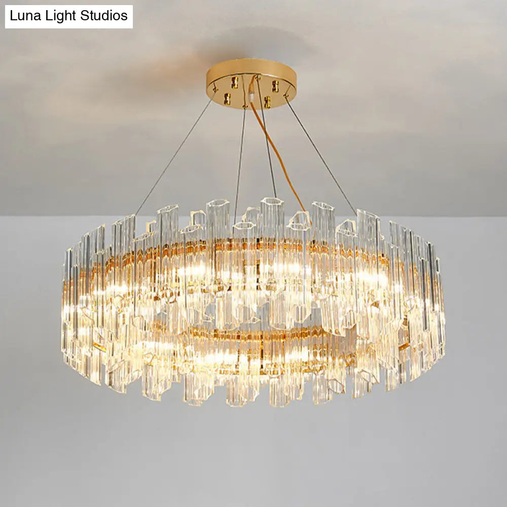 Modern Clear Crystal Drum Chandelier - Elegant 8/12 Light Gold LED Ceiling Lamp - Ideal for Living Room Styling