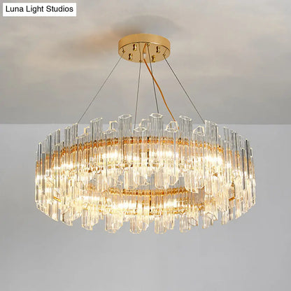 Modern Clear Crystal Drum Chandelier - Elegant 8/12 Light Gold LED Ceiling Lamp - Ideal for Living Room Styling