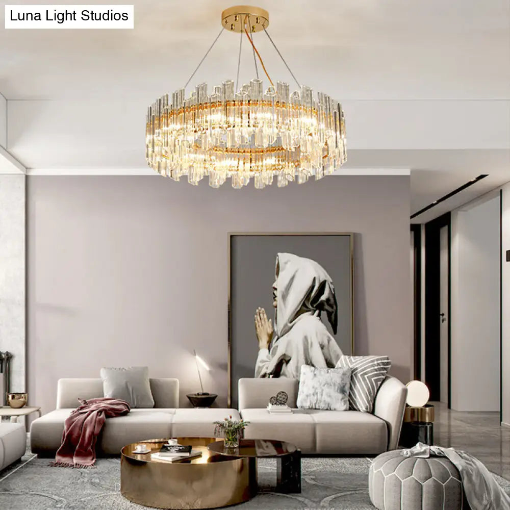 Modern Clear Crystal Drum Chandelier - Elegant 8/12 Light Gold LED Ceiling Lamp - Ideal for Living Room Styling
