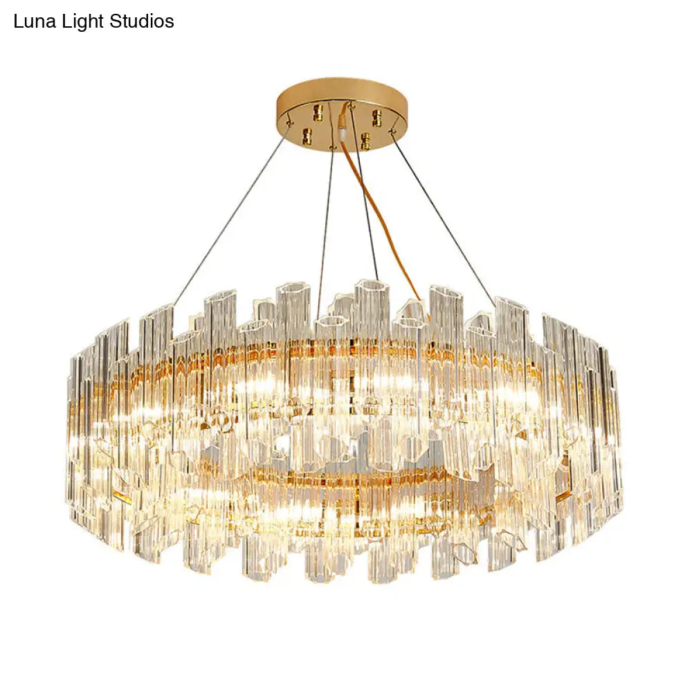 Modern Clear Crystal Drum Chandelier - Elegant 8/12 Light Gold LED Ceiling Lamp - Ideal for Living Room Styling