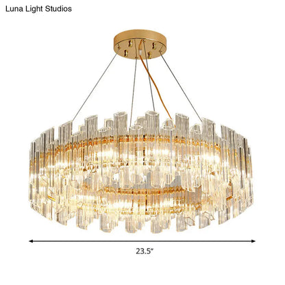 Modern Clear Crystal Drum Chandelier - Elegant 8/12 Light Gold LED Ceiling Lamp - Ideal for Living Room Styling