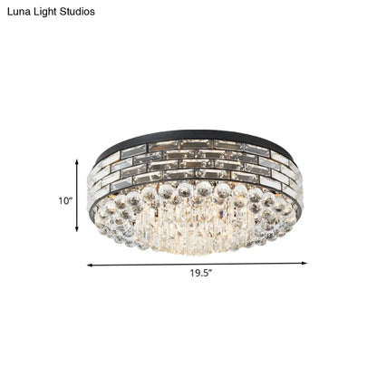 DecorBites™ DecorBites™ Modern Clear Crystal Flute Flush Mount Drum Ceiling Lamp - 7 Heads