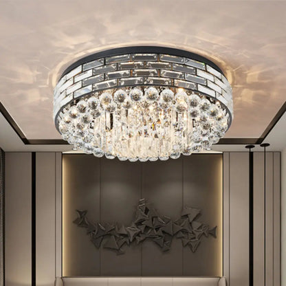 DecorBites™ DecorBites™ Modern Clear Crystal Flute Flush Mount Drum Ceiling Lamp - 7 Heads