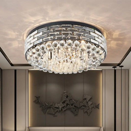 DecorBites™ DecorBites™ Modern Clear Crystal Flute Flush Mount Drum Ceiling Lamp - 7 Heads
