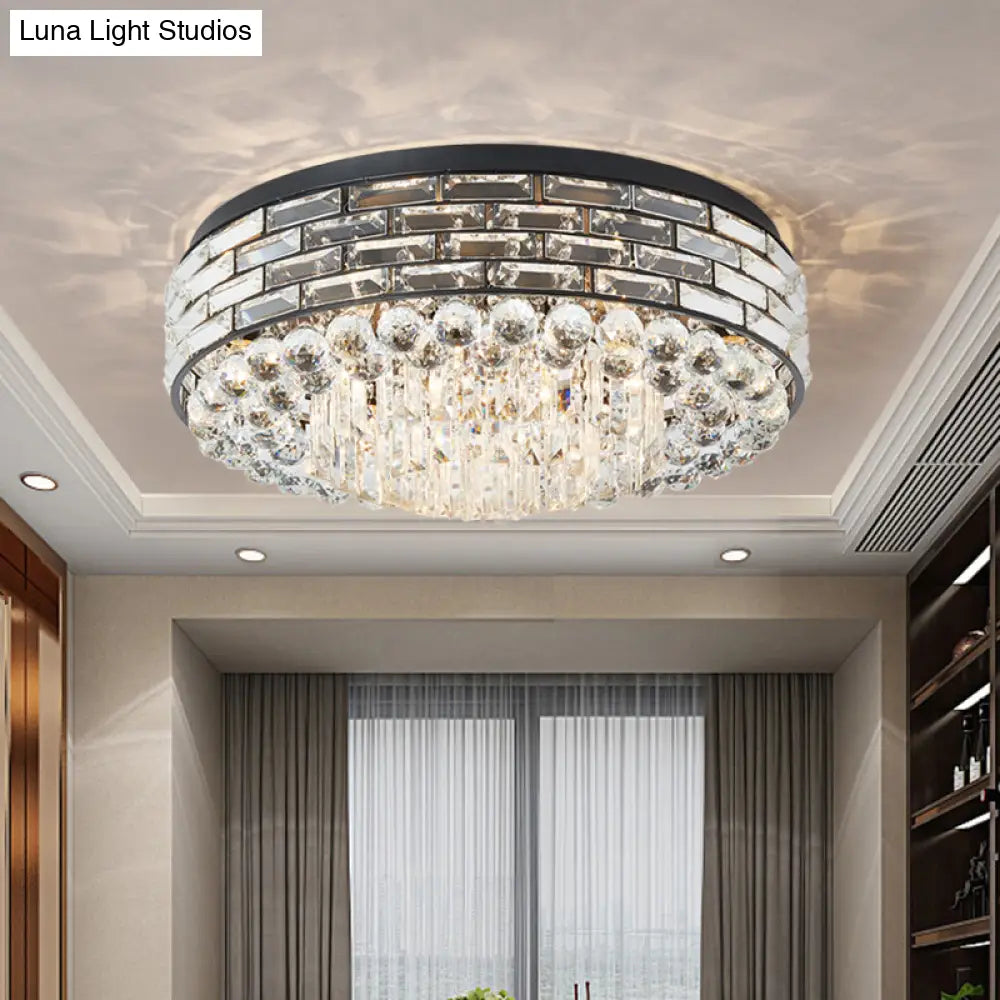 DecorBites™ DecorBites™ Modern Clear Crystal Flute Flush Mount Drum Ceiling Lamp - 7 Heads