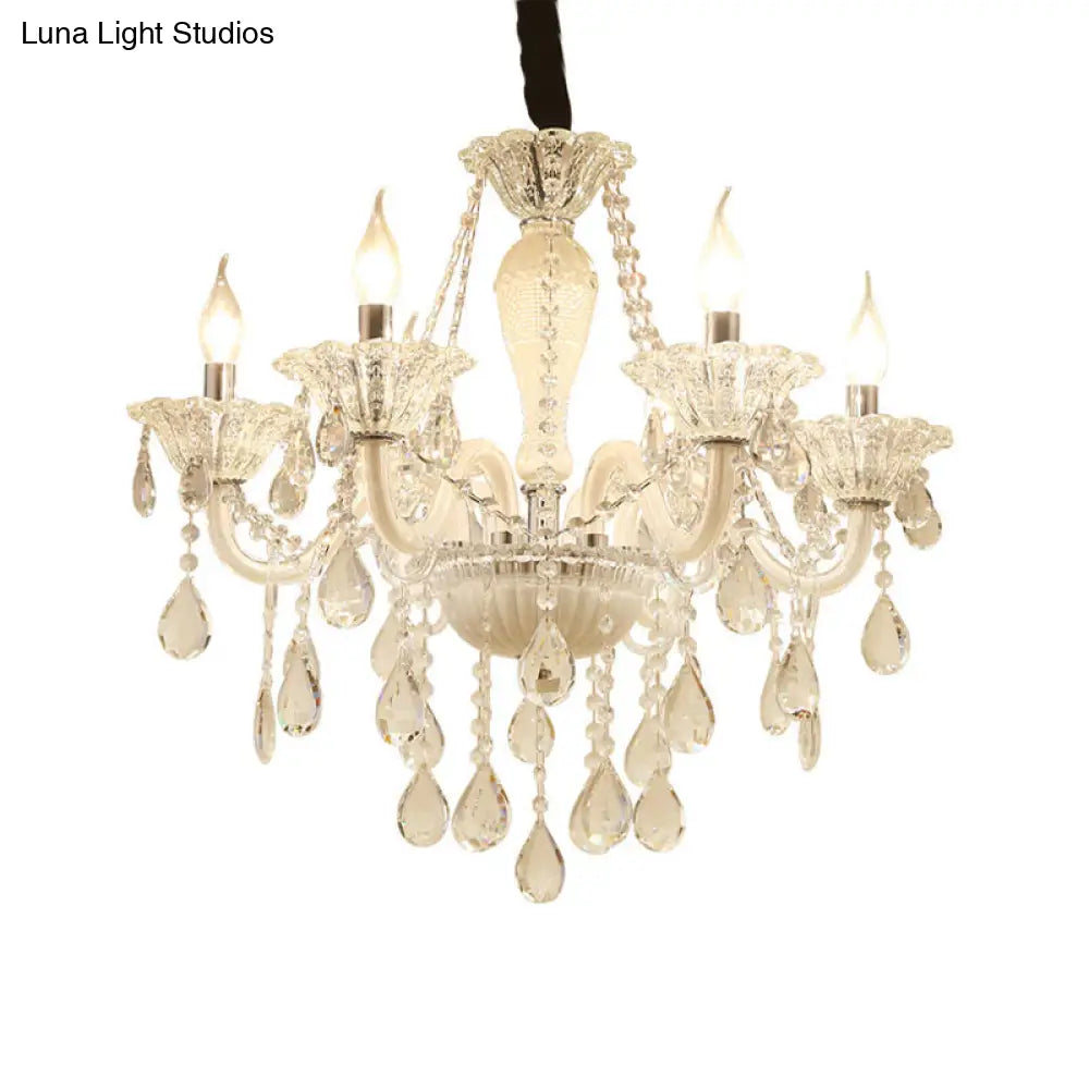 Lámpara de techo colgante blanca moderna de cristal transparente con 6 bombillas