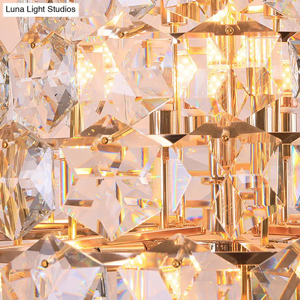 Lámpara de techo colgante moderna de cristal transparente en forma de lágrima - 12 bombillas LED en color dorado para sala de estar