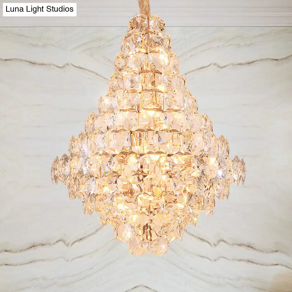 Lámpara de techo colgante moderna de cristal transparente en forma de lágrima - 12 bombillas LED en color dorado para sala de estar