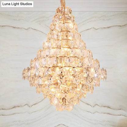 Lámpara de techo colgante moderna de cristal transparente en forma de lágrima - 12 bombillas LED en color dorado para sala de estar