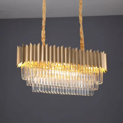 Gold finish DecorBites modern pendant lamp with rectangular crystal tiers and twisted rope suspension for dining rooms