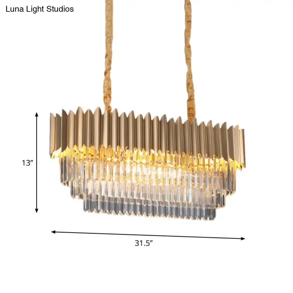 DecorBites modern pendant lamp with gold finish and tiered crystal prisms for dining room and kitchen island lighting