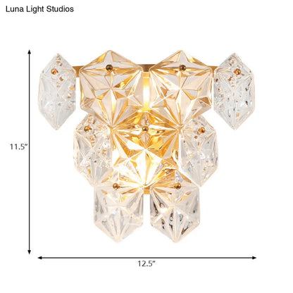DecorBites™ DecorBites™ Modern Clear Crystal Hexagon Wall Light with Brass Finish - 2 Lights, 8.5"/12.5" Width - Perfect for Living Room