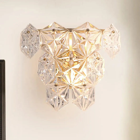 DecorBites™ DecorBites™ Modern Clear Crystal Hexagon Wall Light with Brass Finish - 2 Lights, 8.5"/12.5" Width - Perfect for Living Room