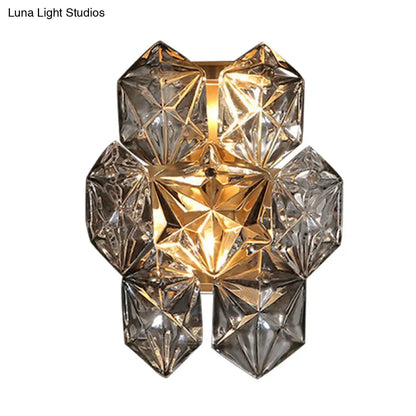 DecorBites™ DecorBites™ Modern Clear Crystal Hexagon Wall Light with Brass Finish - 2 Lights, 8.5"/12.5" Width - Perfect for Living Room