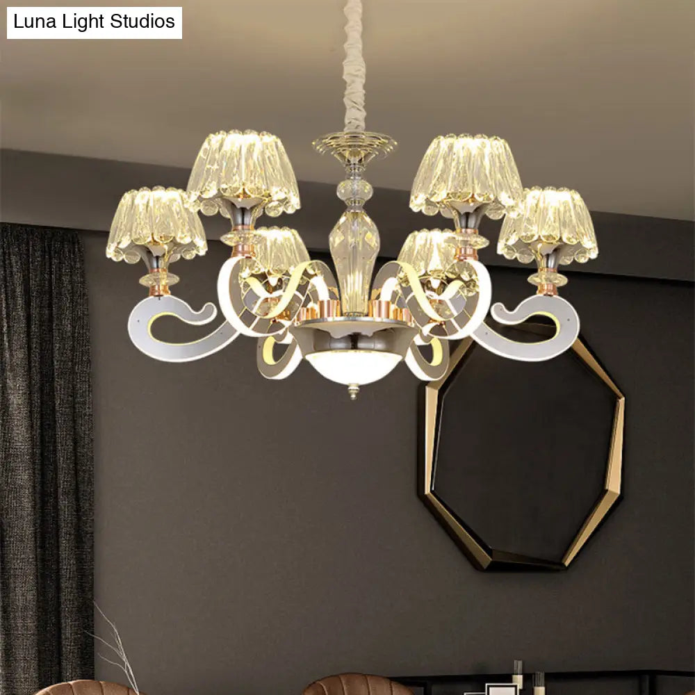 Lámpara colgante moderna de cristal transparente con iluminación LED - 6/8 cabezales, diseño cónico