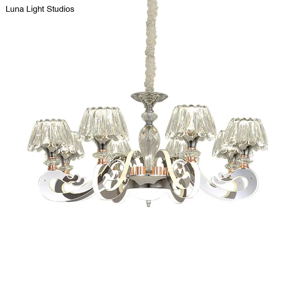 Lámpara colgante moderna de cristal transparente con iluminación LED - 6/8 cabezales, diseño cónico