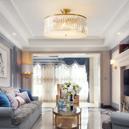 DecorBites™ DecorBites™ Modern Clear Crystal Semi Flush Ceiling Light with Gold Finish - Ideal for Living Room, 4/5/6 Bulbs Available