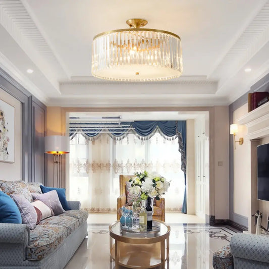 DecorBites™ DecorBites™ Modern Clear Crystal Semi Flush Ceiling Light with Gold Finish - Ideal for Living Room, 4/5/6 Bulbs Available