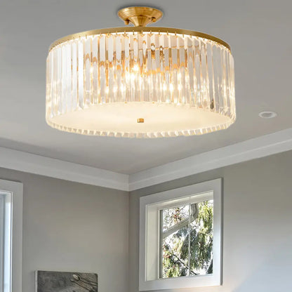 DecorBites™ DecorBites™ Modern Clear Crystal Semi Flush Ceiling Light with Gold Finish - Ideal for Living Room, 4/5/6 Bulbs Available