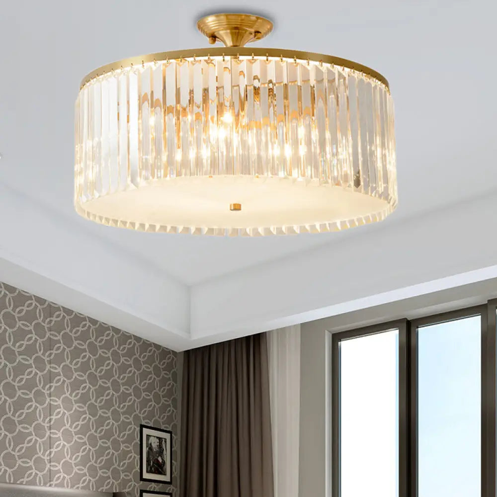 DecorBites™ DecorBites™ Modern Clear Crystal Semi Flush Ceiling Light with Gold Finish - Ideal for Living Room, 4/5/6 Bulbs Available