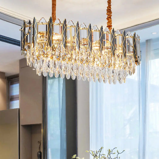 وحدة إضاءة مستطيلة حديثة من ديكوربايتس™ مصنوعة من الكريستال الشفاف - ثريا سقف مكونة من 10 مصابيح