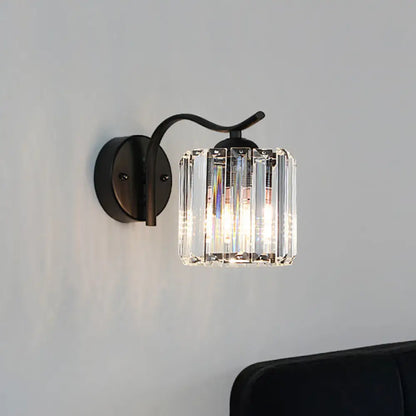 DecorBites™ DecorBites™ Modern Clear Crystal Wall Lamp: 1-Head Bedside Sconce Light in Black, Curved/Straight Arm