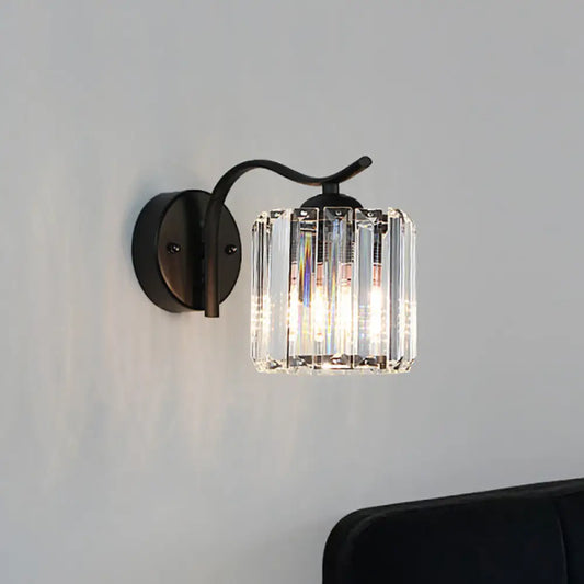 DecorBites™ DecorBites™ Modern Clear Crystal Wall Lamp: 1-Head Bedside Sconce Light in Black, Curved/Straight Arm