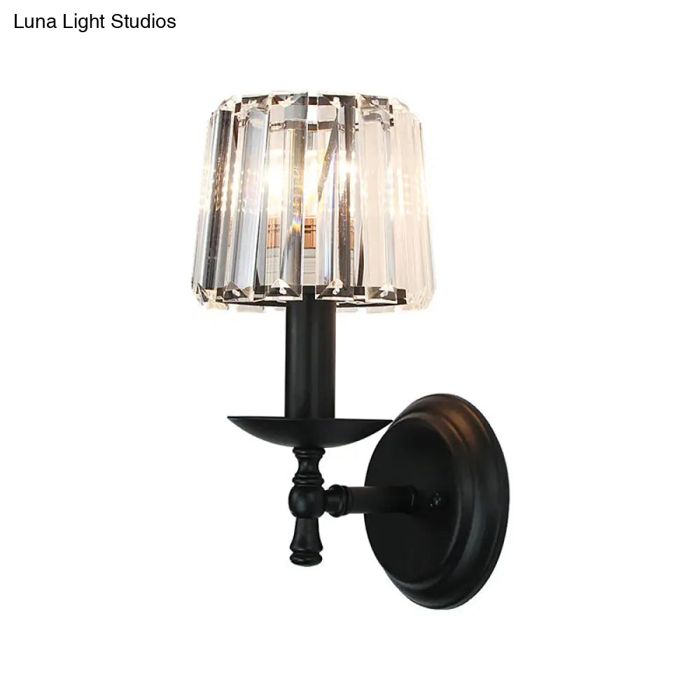 DecorBites™ DecorBites™ Modern Clear Crystal Wall Lamp: 1-Head Bedside Sconce Light in Black, Curved/Straight Arm