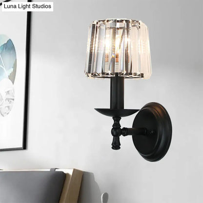 DecorBites™ DecorBites™ Modern Clear Crystal Wall Lamp: 1-Head Bedside Sconce Light in Black, Curved/Straight Arm
