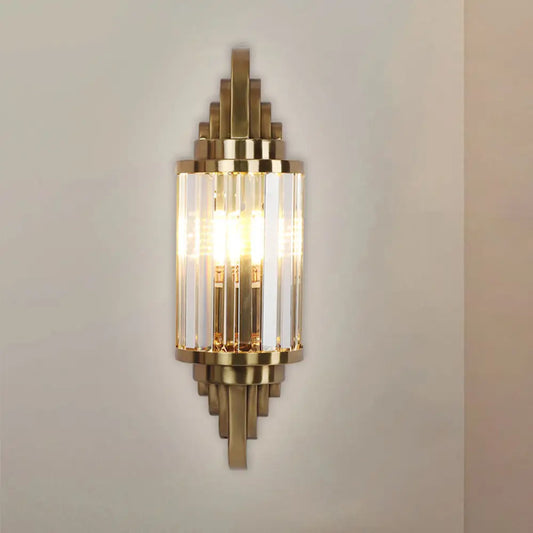 DecorBites™ DecorBites™ Modern Clear Crystal Wall Sconce - Brass Flush Mount Bedside Light