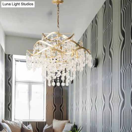 Lámpara de techo colgante moderna de cristal transparente con cascada - 4 luces, latón