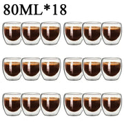 Set of 18 clear double wall borosilicate glass espresso cups each holding 80ml for modern kitchen use
