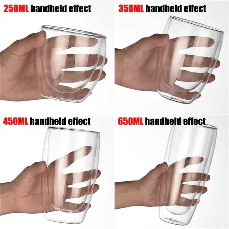 Clear double wall borosilicate glass mug filled with dark espresso topped with crema in an 80ml coffee cup