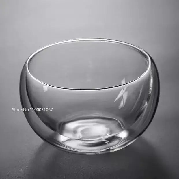 Modern clear double wall glass salad bowl with smooth rounded design for kitchen and serving use